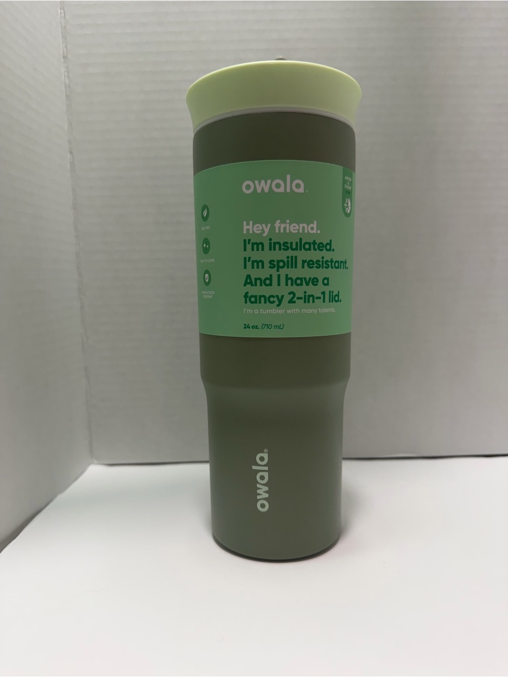 Owala Olive Green Insulated Travel Tumbler with Light Green Lid